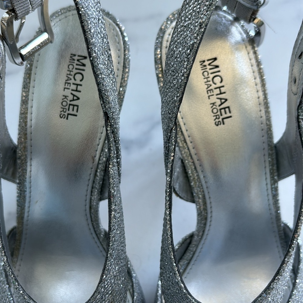Michael Kors Becky Slingback Silver Glitter Open Toe Pumps Size 7M NWOT - Picture 7 of 10